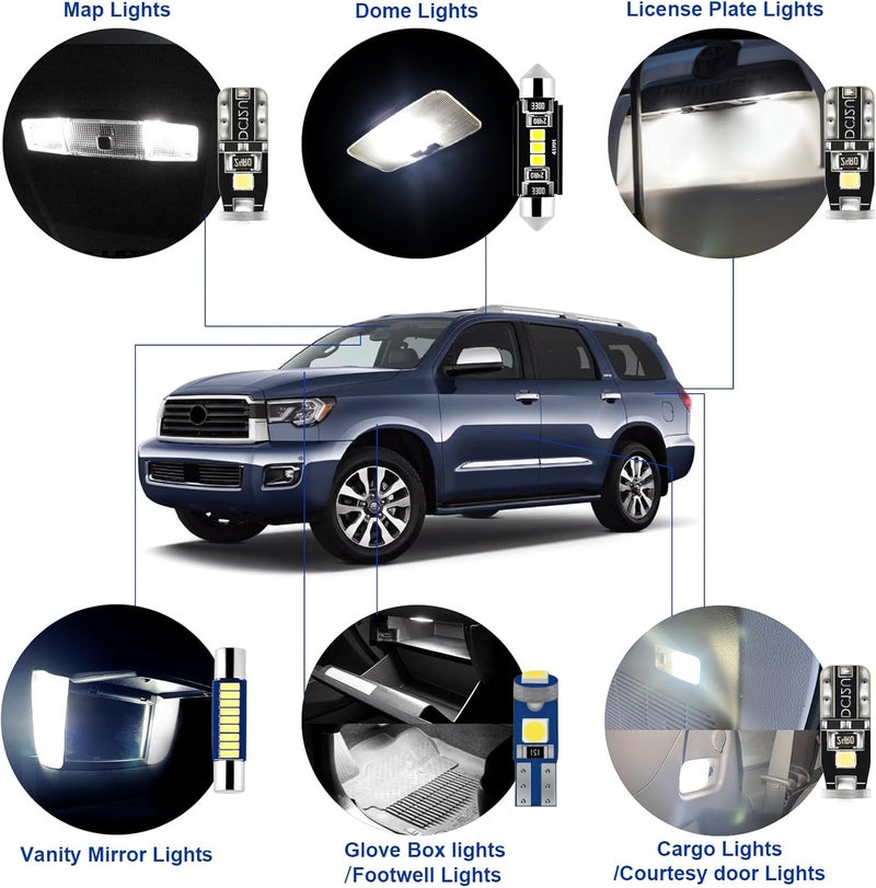 EASY EAGLE LED Interior Car Lights for Toyota-Sequoia-2008-2021: 20 Piece Kit White LED Light Bulbs - Super Bright 6000K + Install Tool - Image 3